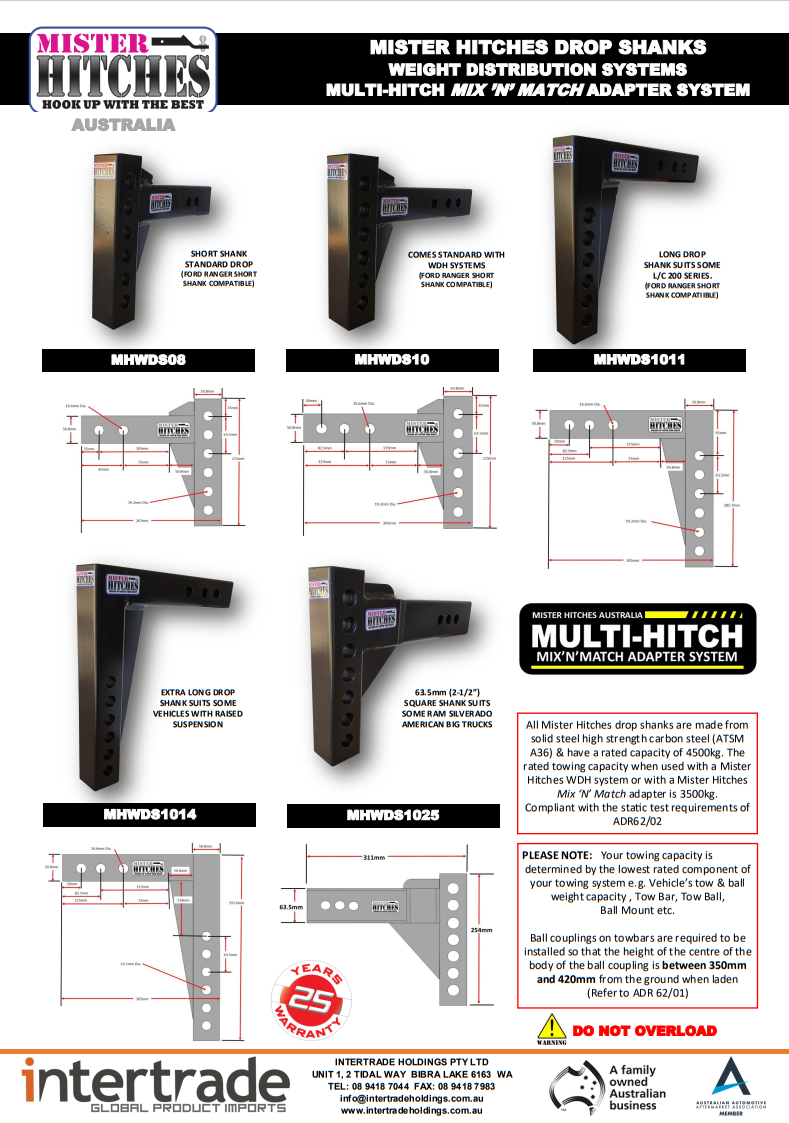 Mister Hitches 286mm Long Drop Shank Suit Weight Distribution Systems